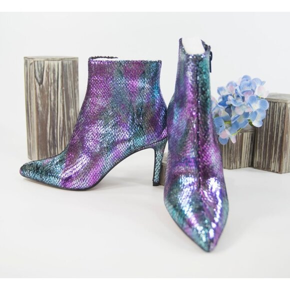 Betsey Johnson Albaa Iridescent Faux Snake Boots 6 - Picture 3 of 5
